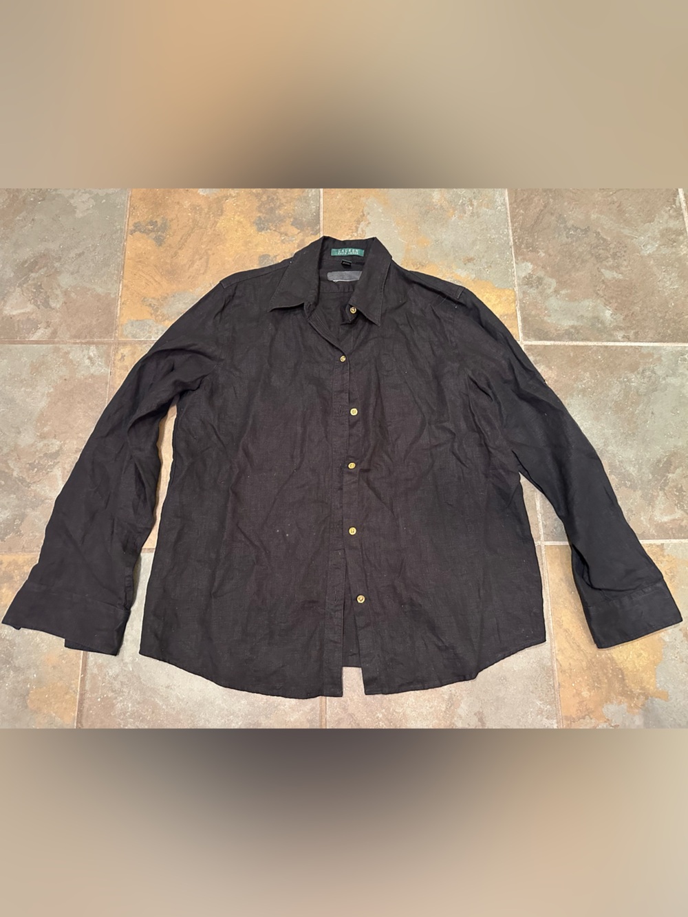 LAUREN RALPH LAUREN Womans 100% LINEN Black EVENING SHIRT - L